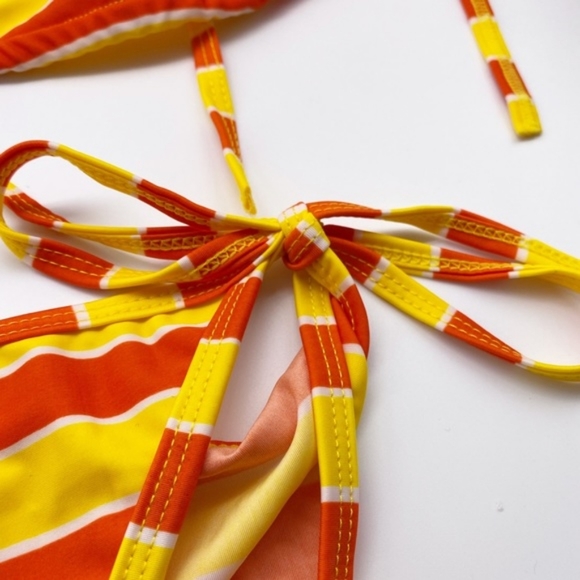 🙋🍍Classic String Bikini OS Stripes Yellow Orange - Picture 2 of 4